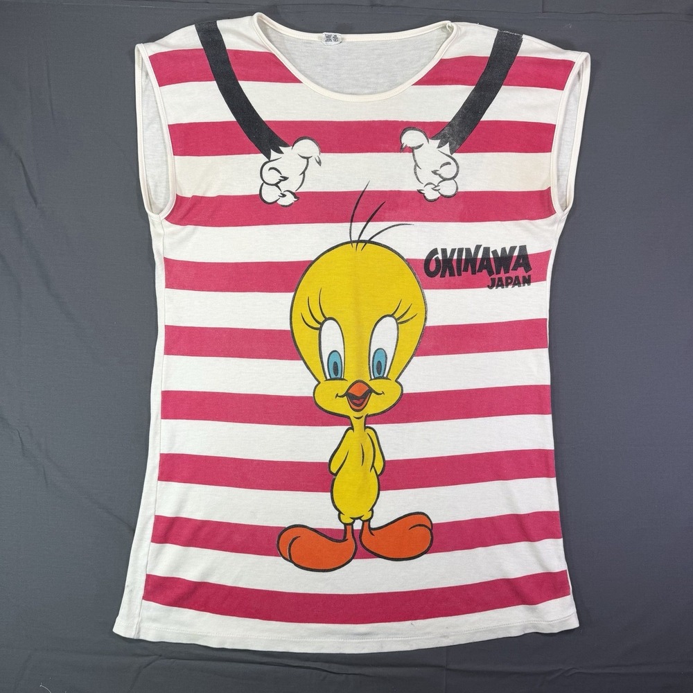 80s Tweety Okinawa Japan Souvenir Shirt Rising Sun Double sided One Size Fits Al